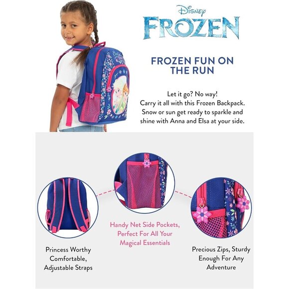 🆕 Disney Frozen One Size Blue Girls Anna And Elsa School Backpack - Picture 4 of 7